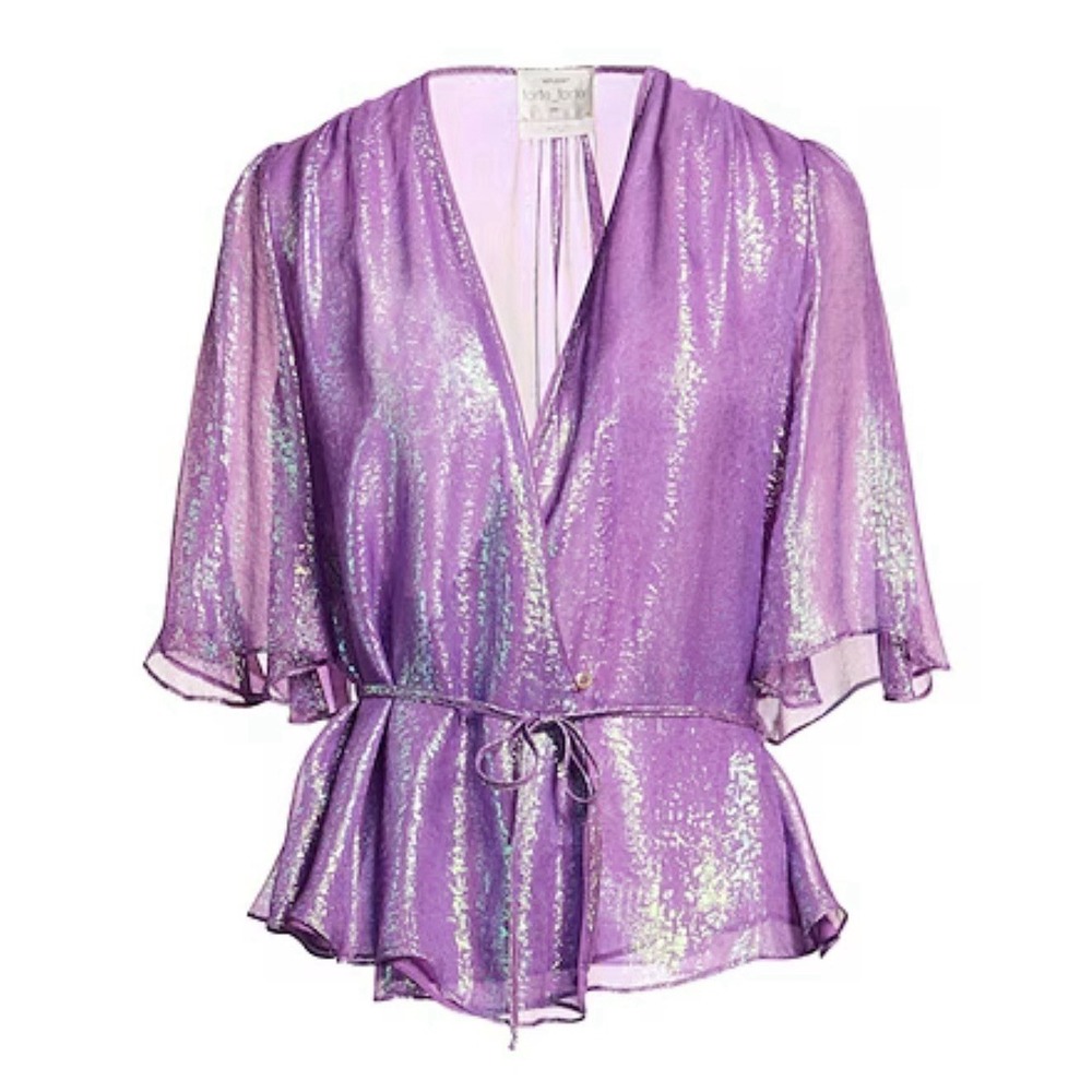 Forte Forte Lame Wrap Top Women's L Italy Silk Metallic Fibers Purple Paris